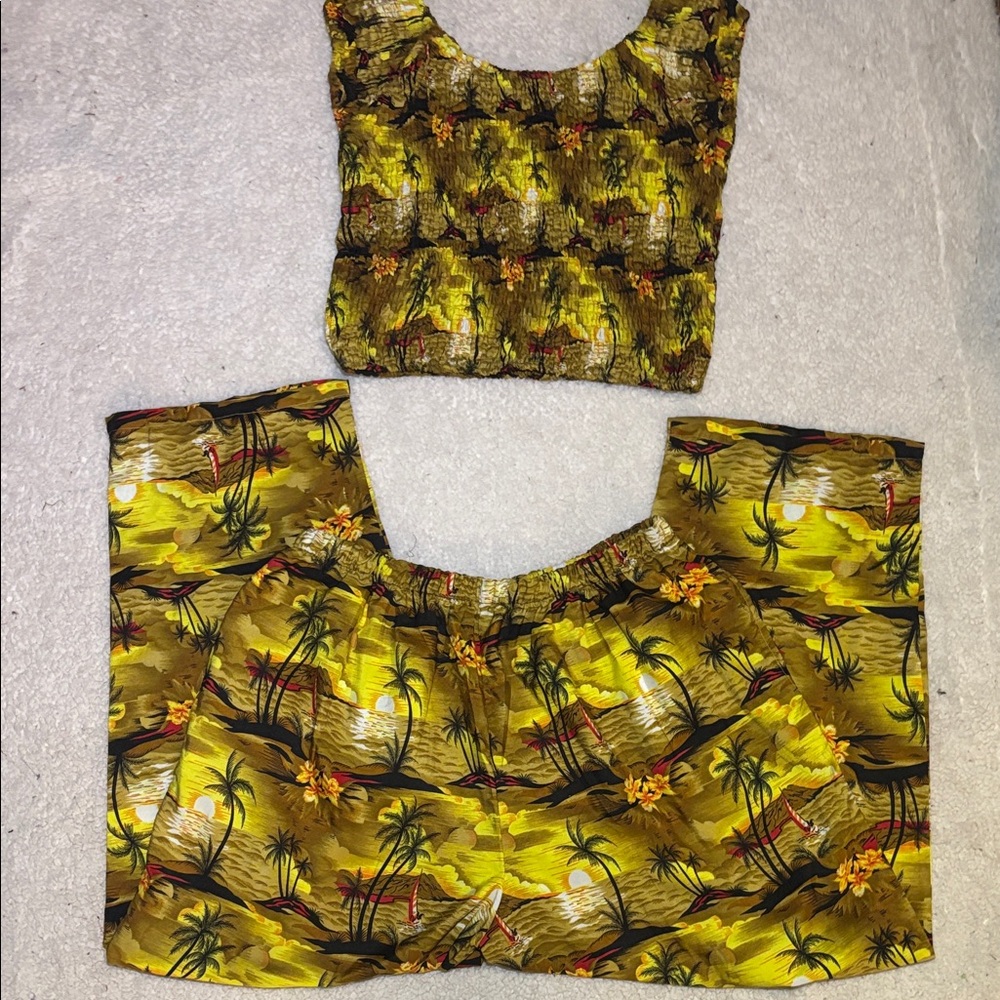 Caribbean Two Piece Hawaiian Print Pants Outfit OS
